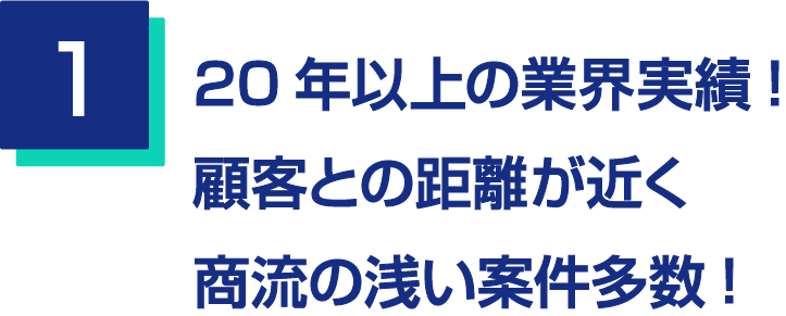 1.20年以上の業界実績!顧客との距離が近く商流の浅い案件多数!